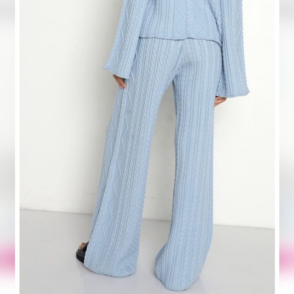 NWT REVOLVE CALLAHAN NORA CABLE KNIT WIDE LEG HIGH WAIST PANT SKY XS - Picture 3 of 8